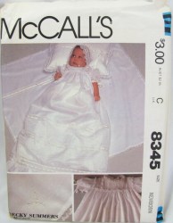 8345 1982 BABY NEWBORN CHRISTENING GOWN, SLIP, BLANKET, PILLOW SHAM, TRANSFER PATTERN UNCUT